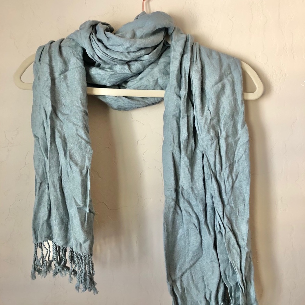 Light Blue Polka Dot Long Scarf with Tassels